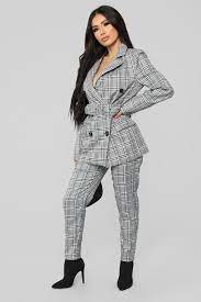 I M The Boss Suit Set Grey Plaid Fashion Womens Fashion Blazer Fashion Nova Dress