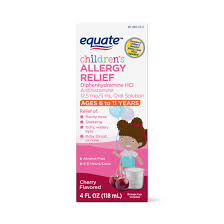 equate childrens allergy relief diphenhydramine hcl 12 5 mg 5 ml oral solution antihistamine cherry flavor 4 fl oz walmart com