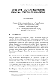 Pdf Good Civil Military Relations In Malaysia Contributory Factors