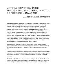 Copilul trebuie sa manipuleze echipamente adaptate exercitiului in desfasurare si sa apeleze la simturile sale. Doc Metoda DidacticÄ Intre TradiÅ£ional Si Modern In Actul De Predare InvÄÅ£are Doina Elena Leica Academia Edu