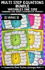 Multi Step Equations With Variables On One Side Partner Scavenger Hunt Bundle Solving Equations Activity Solving Equations 7th Grade Math Worksheets
