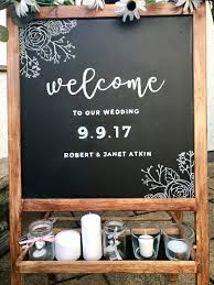 The Chalk Board Wedding Entrance Sign Done With An Ikea Easel And A Chalk Marker We Stained The Wood T Chalkboard Wedding Wedding Entrance Sign Wedding Chalk