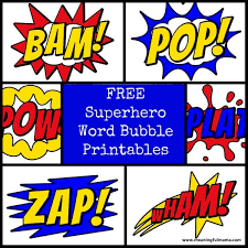 Download and print out a copy of the superhero masks and badges. Free Superhero Word Bubble Printable