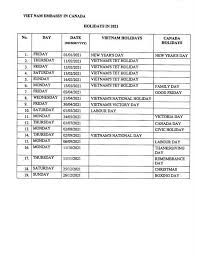 Holidays And Closures In 2021 Vietnam Embassy In Canada Only Official Website For Visas