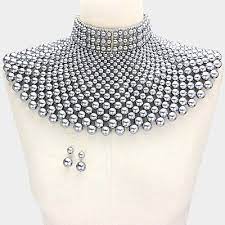 Beaded Bib Collar Necklace Earrings Egyptian Pearl Choker Chain Style Ebay Faux Pearl Choker Necklace Choker Necklace Set Pearl Choker Necklace