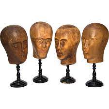 2 Pairs Of Vintage Wig Display Heads How To Antique Wood Wig Display Carving