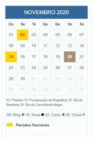 Es uno de los feriados no laborables de 2020 y no se corre. Datas Comemorativas Novembro 2020 Calendario Calendario Novembro Ideias De Calendario