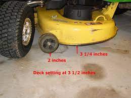 It allows the cut and suspended material room to exit the deck without getting recut: Deere 42c Deck Anti Scalp Wheel Setting