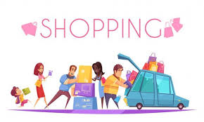 Download Shopaholic With Text And View Of Cartoon People Characters Putting Colourful Boxes Into The Car For Free Cartoon People Cartoon Vector Illustration
