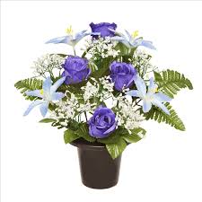 Artificial flowers come in as many types as the authentic variety. Blue Lily And Rose Grave Pot Chepstow Garden Centre