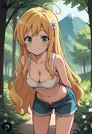 Rule 34 - Ahoge Ai Generated Arms Behind Back Bare Shoulders Blonde Hair  Blue Shorts Blush Breasts Cleavage Closed Mouth Collarbone Cowboy Shot Crop  Top Day Denim Denim Shorts Female Flower Forest
