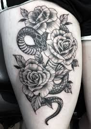 1 rose thigh tattoo ideas. Snake And Roses Tattoo Skull Tattoos Body Art Tattoos Tattoos