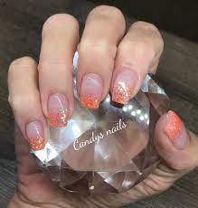 Orange Glitter Tip Fade Acrylic Nails Glitter Fade Nails Faded Nails Nails