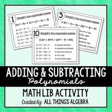 In This Activity Students Will Practice Adding And Subtracting Polynomial Expressions As Adding And Subtracting Polynomials Adding And Subtracting Polynomials