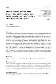 Pdf How A Turn To Critical Race Theory Can Contribute To Our Understanding Of Race Racism And Anti Racism In Sport