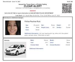 Monitor radio or tv. blue alerts were created to let residents across the state know when an offender who killed or seriously injured a federal, state or local law enforcement officer in the line of duty is on the run. Texas Alerts On Twitter Discontinued Missing Adult Alert For Felisia Paulina Ruiz From San Antonio Tx On 06 14 2021 Nv Plate 913j42