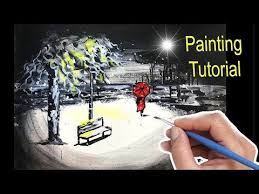 Beginner Easy Black And Red Paintings Woman With Red Umbrella Acrylic Painting Tutorial Snowy Night Painting Youtube Acrylic Painting Tutorials Painting Tutorial Night Painting