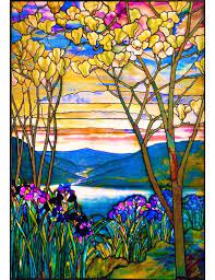 Magnolia Iris Tiffany Faux Stained