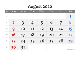 Free Printable August 2020 Calendar With Holidays In 2020 Calendar Template 2020 Calendar Template Calendar Printables