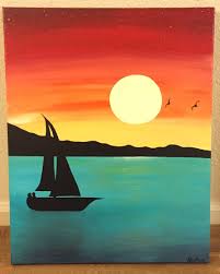 Sunset painting ocean sea gold yellow ocean sea wall art for living room pictures seascape paintings 5 piece canvas artwork modern home decor framed ready to hang. Acrylic Sailboat Sunset Painting Sunset Canvas Painting Cute Canvas Paintings Sunset Painting