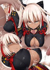 013 (hamsasuke) 1boy 1girls angry angry paizuri breasts brown  eyes censored cleavage cum dark-skinned female dark-skinned male dark skin  erect nipples fategrand order fate (series) glaring highres koha-ace long