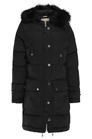 faux fur trimmed quilted shell hooded down coat