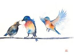 Two Birds On A Wire Painting Blue Bird Watercolor Set Of Two Print Bird On A Wire Blue Etsy Bird Watercolor Print Watercolor Bird Bird Prints