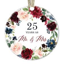 Deliver 25th anniversary gifts for wife/husband and make memories memorable. Amazon Com 25th Wedding Anniversary Gift Christmas Ornament Milestone Mr Mrs Couple Married Twenty Five 25 Years Beautiful Ceramic Holiday Keepsake Present Porcelain 3 Flat With Silver Ribbon Free Box Handmade Products