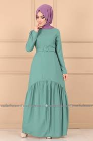 Modaselvim Elbise Kemerli Tesettur Elbise 8001mda386 Mint Muslim Fashion Dress Designer Outfits Woman Frock Fashion
