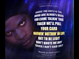 'cause the boys in the hood are always hard you come talking that trash we'll pull your card knowing nothing in life but to be legit don't quote me boy 'cause i ain't said shit. Eazy E N W A Boyz N Tha Hood Remix Karaoke Version Youtube