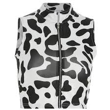Black And White Cow Pictures To Print Moo On Repeat Black And White Cow Print Vest Crop Top With A High Neck And Zip Design Material Polyester Spande Clothes For Women Printed Tank Tops Fashion