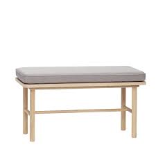 The bench base is made with select straight grain oak veneers finished in an organic alabaster rub thru. Hubsch Small Bench In Oak With Grey Cushion Oak Bench