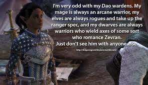 One note, unlocking a specialization in game unlocks it for all subsequent playthroughs, meaning you only have to unlock arcane warrior one time . Dragon Age Confessions Confession I M Very Odd With My Dao Wardens My