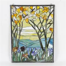 Stained glass mountain landscape, round stained glass window panel, mountain lake suncatcher, housewarming gift, nature art, mountain scene. Sold Price Stained Glass Window Panel Landscape Scene With Trees Clouds Mountains And Flowers August 6 0119 11 00 Am Edt
