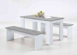 Durban White And Grey Dining Table With Bench Seats Sale At Furniturefactor Table With Bench Seat Dining Table With Bench Grey Dining Tables