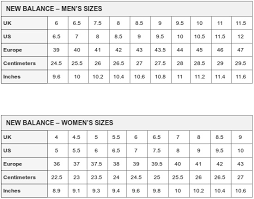 New Balance Shoe Size Chart Us