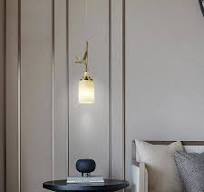 Modern Chinese Marble Column Brass 1-Light Pendant Light