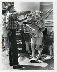1963 Press Photo George Rosell Stacks Papers