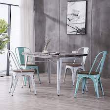 Kitchen bar stools in wooden and more styles. Buy Younike Metal Chairs With Wooden Seat Modern Industrial Distressed Metal Indoor Outdoor Metal Kitchen Dining Chairs Set Of 4 Dream Blue Online In Indonesia B088zq1pk5