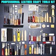 61 бр. Професионален комплект инструменти за занаяти от кожа. Домашно ръчно  шиене, шевове, щанцоване, дърворезба, седло, аксесоари за кожени изделия