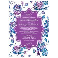 Wedding Invitation Watercolor Floral Purple Teal Turquoise Blue White Scrolls Turquoise Wedding Invitations Purple Wedding Invitations Watercolor Floral Wedding Invitations