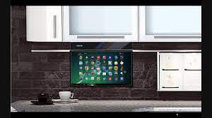 17 silver integrated kitchen cabinet door tv luxurite kitchen. Eidola Under Cabinet 17 Smart Tv Tv In Kitchen Glass Kitchen Cabinet Doors Under Cabinet Tv