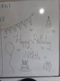 Happy Birthday Nikita On Whiteboard Happy Birthday White Board Cake Drawing