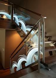 Glass panels provide an open contemporary feel to a staircase. Glass Panel Railing With Etched Design Interior Railings Balcony Grill Design Interior Railing