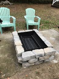 Inexpensive Fire Pit Made From A 55 Gallon Drum A Grate From Northern Tool And Blocks From Lowe S Outside Fire Pits Fire Pit Garden Fire Pit