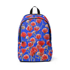 Chuya Blue Red Poppy Flower Floral Print Designer Unisex