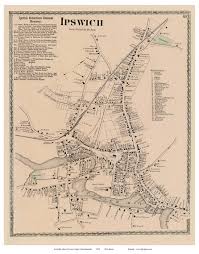 Ipswich Village Massachusetts 1872 Old Town Map Reprint Essex Co Town Map Ipswich Old Town