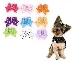Cute Pet Dog Hair Bows With Rubber Bands Cat Puppy Grooming Bows For Hair Accessories Seven Random Different Colors Pack Dog Hair Bows Puppy Grooming Dog Hair