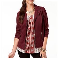 Style Co Women S Faux Suede Moto Jacket Xs Burgundy