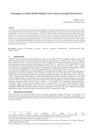 Pdf Neologisms In Online British English Versus American English Dictionaries